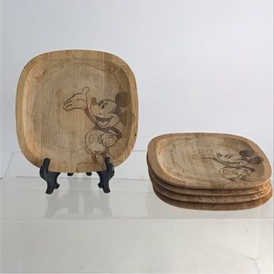 Set of 5 Mickey Mouse Bamboo Coasters - Vintage